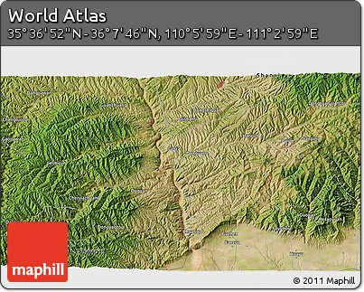 Satellite 3D Map of the Area around 35° 52' 19" N, 110° 34' 29" E