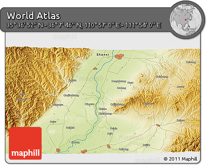 Physical 3D Map of the Area around 35° 52' 19" N, 111° 25' 30" E