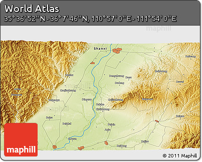 Physical 3D Map of the Area around 35° 52' 19" N, 111° 25' 30" E