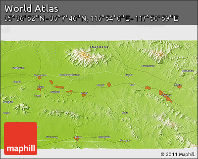 Physical 3D Map of the Area around 35° 52' 19" N, 117° 22' 30" E