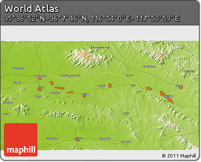 Physical 3D Map of the Area around 35° 52' 19" N, 117° 22' 30" E