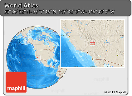 Shaded Relief Location Map of the Area around 35° 52' 19" N, 117° 13' 29" W