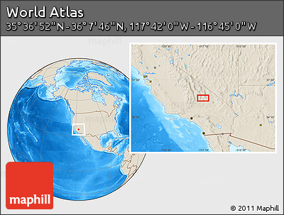 Shaded Relief Location Map of the Area around 35° 52' 19" N, 117° 13' 29" W