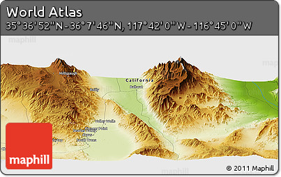 Physical Panoramic Map of the Area around 35° 52' 19" N, 117° 13' 29" W