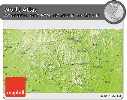 Physical 3D Map of the Area around 35° 52' 19" N, 118° 13' 29" E
