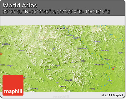 Physical 3D Map of the Area around 35° 52' 19" N, 118° 13' 29" E