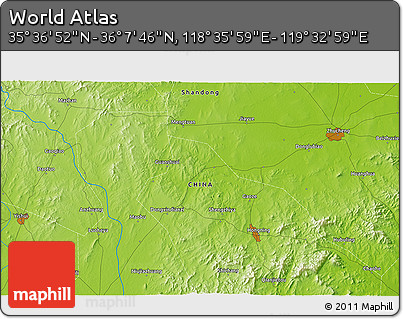 Physical 3D Map of the Area around 35° 52' 19" N, 119° 4' 29" E