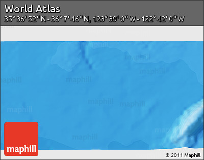 Political 3D Map of the Area around 35° 52' 19" N, 123° 10' 30" W