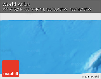 Shaded Relief 3D Map of the Area around 35° 52' 19" N, 123° 10' 30" W