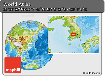Physical Location Map of the Area around 35° 52' 19" N, 127° 34' 30" E