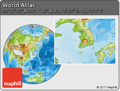 Physical Location Map of the Area around 35° 52' 19" N, 127° 34' 30" E