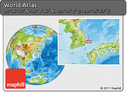 Physical Location Map of the Area around 35° 52' 19" N, 130° 7' 30" E