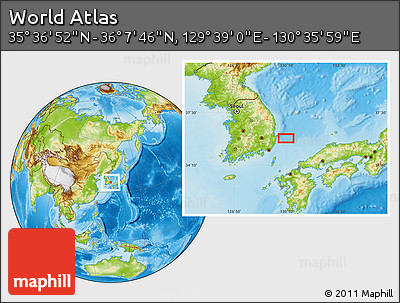 Physical Location Map of the Area around 35° 52' 19" N, 130° 7' 30" E