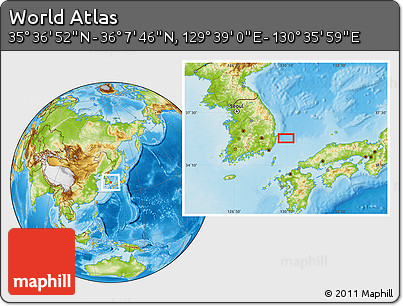 Physical Location Map of the Area around 35° 52' 19" N, 130° 7' 30" E
