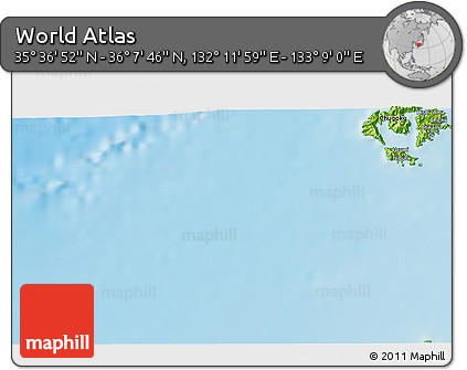 Physical 3D Map of the Area around 35° 52' 19" N, 132° 40' 30" E