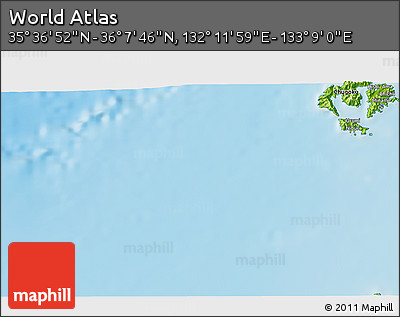 Physical 3D Map of the Area around 35° 52' 19" N, 132° 40' 30" E
