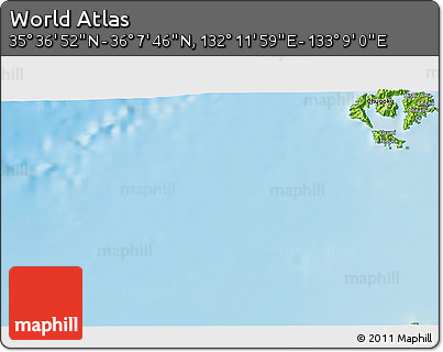 Physical 3D Map of the Area around 35° 52' 19" N, 132° 40' 30" E