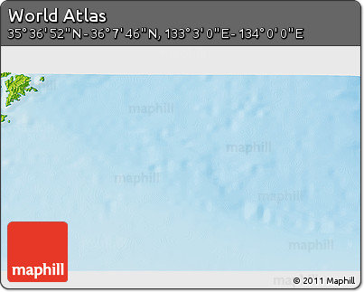 Physical 3D Map of the Area around 35° 52' 19" N, 133° 31' 30" E
