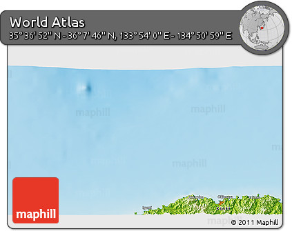 Physical 3D Map of the Area around 35° 52' 19" N, 134° 22' 30" E