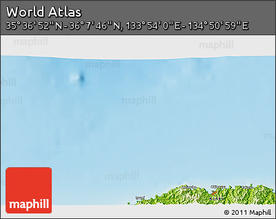 Physical 3D Map of the Area around 35° 52' 19" N, 134° 22' 30" E