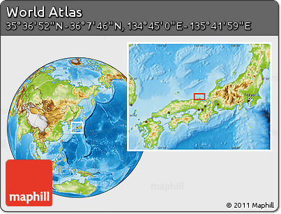 Physical Location Map of the Area around 35° 52' 19" N, 135° 13' 29" E