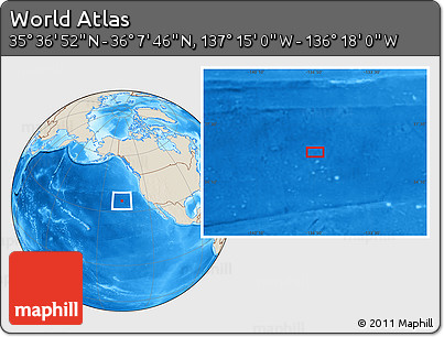 Shaded Relief Location Map of the Area around 35° 52' 19" N, 136° 46' 30" W
