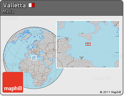 Gray Location Map of Valletta