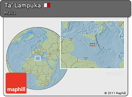 Savanna Style Location Map of Ta' Lampuka, hill shading