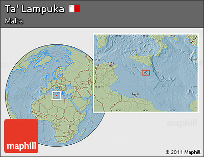Savanna Style Location Map of Ta' Lampuka, hill shading