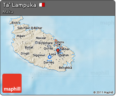 Shaded Relief Map of Ta' Lampuka