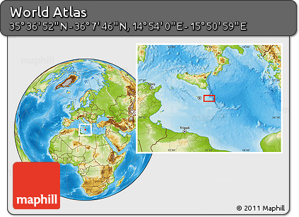 Physical Location Map of the Area around 35° 52' 19" N, 15° 22' 30" E
