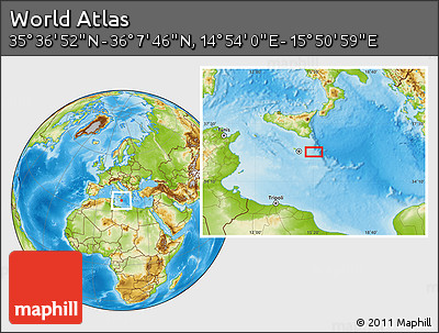 Physical Location Map of the Area around 35° 52' 19" N, 15° 22' 30" E