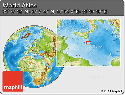 Physical Location Map of the Area around 35° 52' 19" N, 15° 22' 30" E