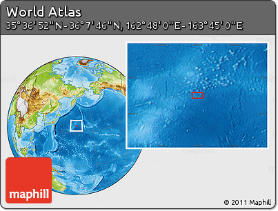 Physical Location Map of the Area around 35° 52' 19" N, 163° 16' 30" E