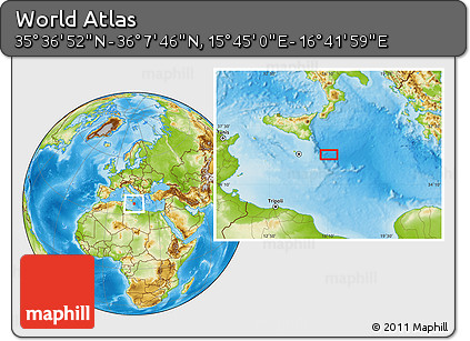 Physical Location Map of the Area around 35° 52' 19" N, 16° 13' 30" E