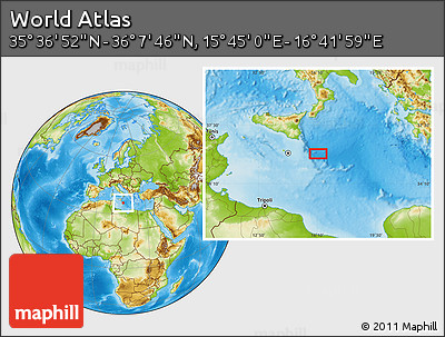 Physical Location Map of the Area around 35° 52' 19" N, 16° 13' 30" E