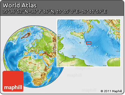 Physical Location Map of the Area around 35° 52' 19" N, 16° 13' 30" E