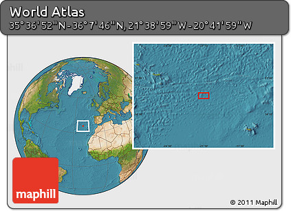 Satellite Location Map of the Area around 35° 52' 19" N, 21° 10' 29" W