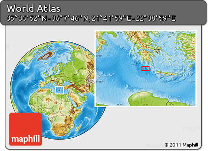 Physical Location Map of the Area around 35° 52' 19" N, 22° 10' 29" E