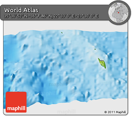 Physical 3D Map of the Area around 35° 52' 19" N, 23° 1' 29" E