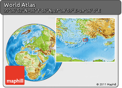 Physical Location Map of the Area around 35° 52' 19" N, 28° 7' 30" E