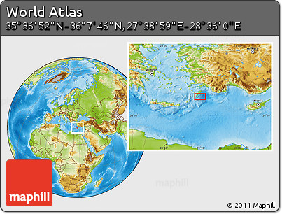 Physical Location Map of the Area around 35° 52' 19" N, 28° 7' 30" E