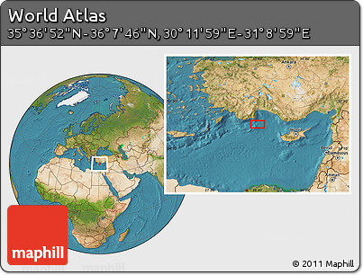 Satellite Location Map of the Area around 35° 52' 19" N, 30° 40' 29" E