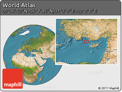 Satellite Location Map of the Area around 35° 52' 19" N, 31° 31' 29" E