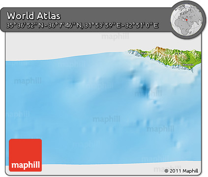 Physical 3D Map of the Area around 35° 52' 19" N, 32° 22' 30" E