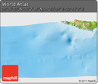 Physical 3D Map of the Area around 35° 52' 19" N, 32° 22' 30" E