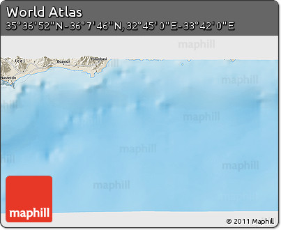 Shaded Relief 3D Map of the Area around 35° 52' 19" N, 33° 13' 30" E