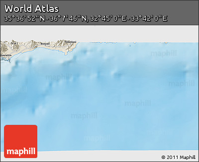 Shaded Relief 3D Map of the Area around 35° 52' 19" N, 33° 13' 30" E