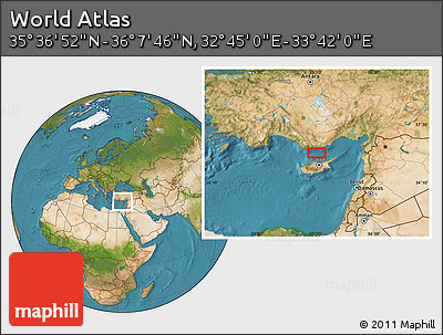 Satellite Location Map of the Area around 35° 52' 19" N, 33° 13' 30" E