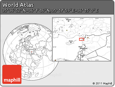 Blank Location Map of the Area around 35° 52' 19" N, 35° 46' 29" E